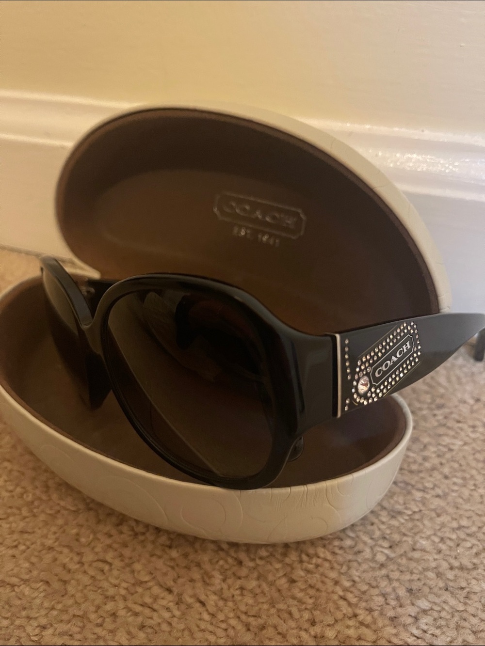 Coach Black Oversized Women's Sunglasses w Studded Logo Temples With Hard Case